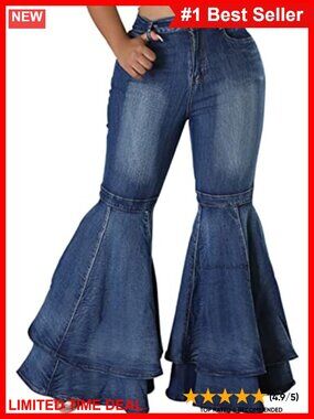 High Waist Ripped Flared Jeans Raw Hem Bell Bottom Denim Pants